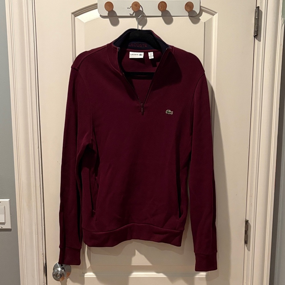 Lacoste Men's Burgundy Quarter-Zip Sweater
